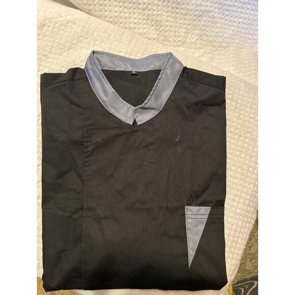 NWOT Unisex Adult Size XL Chef Jacket Short Sleeve Black Gray Snap Front - Picture 2 of 5